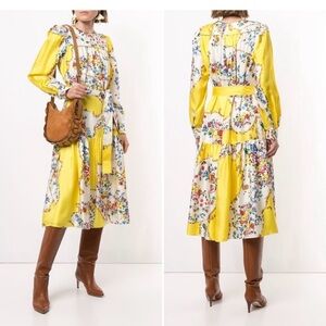 Tory Burch Yellow and White Floral Long Sleeve Dress
